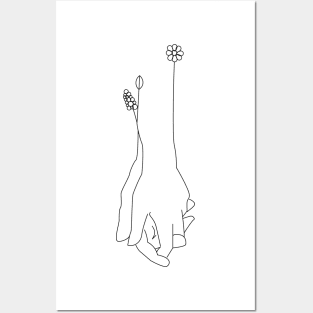 Minimalistic Linear Loving Hands with Flowers Posters and Art